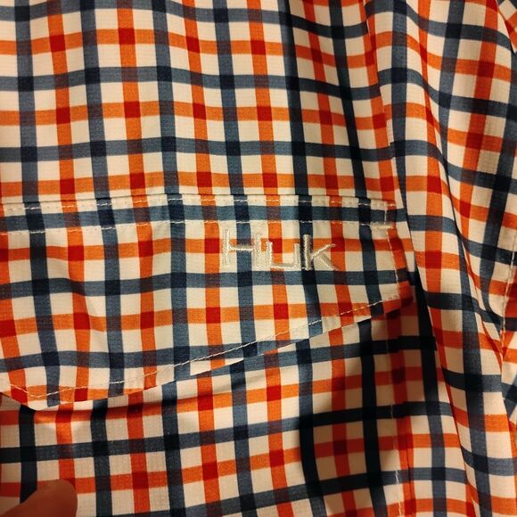 Huk fishing shirt mens 2XL XXL red check plaid performance perforated button - Picture 3 of 8